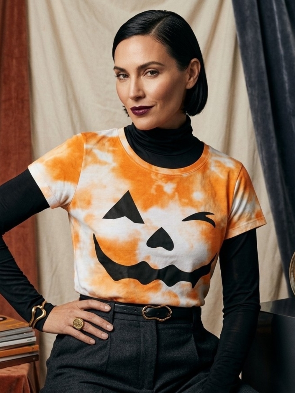 Wound Up Orange & White Tie-Dye Jack-O'-Lantern Tee